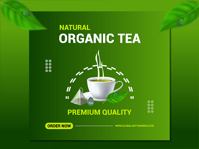 Tea Banner Design | Social Media Banner | Web Template green tea healthy drinks natural natural tea organic organic tea social media banner social media template tea tea banner tea design