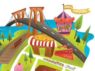 GuestBook bridge brooklyn carousel cranberry editorial illustration maps new pizza radio restaurant trees york