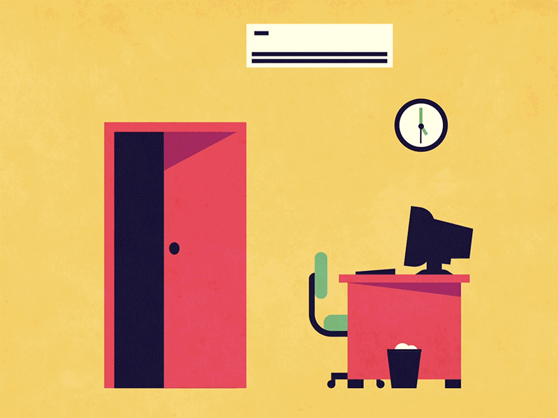 Summer Holidays hawaii holiday vector character office tie strip clock gif animation door desk