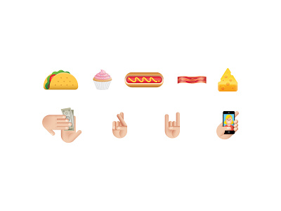 Emoticons bacon cheese cupcake emoji emoticon hotdog icons makeitrain selfie taco