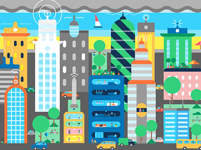 IBM Think Academy Smart Cities boat cars city future ibm icon iconography infographic technology