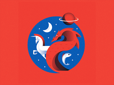 Sky Delta dragon editorial fish horse jupiter moon space stars vector