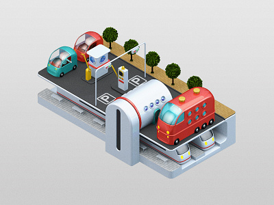 City of Tomorrow 3d bus car cinema4d city parking transport underground