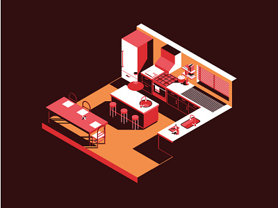 Speak up chair colour isometric kitchen oven shadows table vector