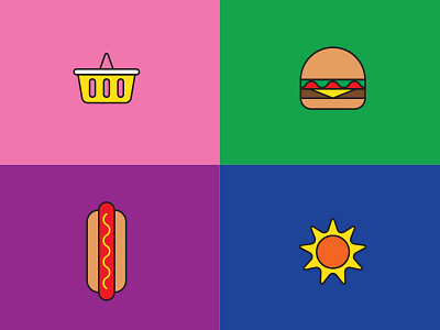 Editorial update 2014 basket burger editorial food hotdog iconography icons shopping sun