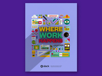 Slack-Where Work Happens communication illustration office organised paper cut slack