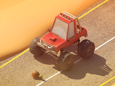 Somewhere on a desert highway 3d animation c4d car dynamic monstertruck rig rigged shading texture truck
