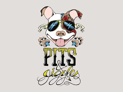 Pits & Giggles aviators bully dog hand lettering illustration mutt paws pen and ink pibble pitbull rescue tattoo