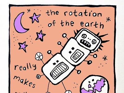wheelybot "earth rotation" comic illustration whimsical design