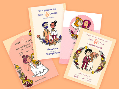 Illustrated wedding invitations