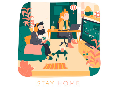Stay home coronavirus couple covid19 home house illustration quarantine sketch stayhome vector