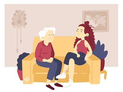 Visiting Grandma grandma granny illustration livingroom love niece old stayhome talking vector visit