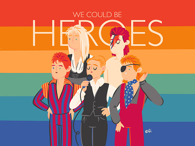 We could be heroes 90s bowie david bowie hero illustration lgbt music pride vector