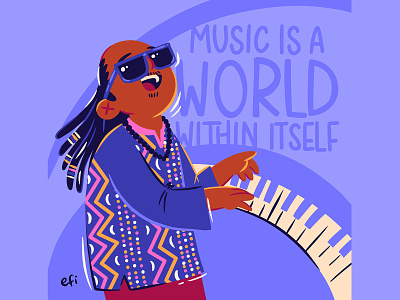 Stevie Wonder character fanart flat illustration music piano singer stevie wonder vector