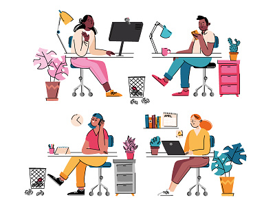 Working from home character flat freepik home illustration people stock study vector work working