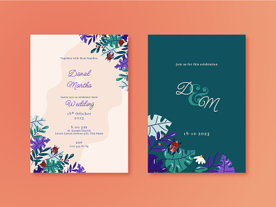 Wedding invitation beetle card flat freepik illustration insect invitation plant save the date vector wedding
