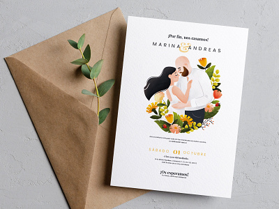 Wedding card illustration and layout card character couple illus illustration love procreate wedding