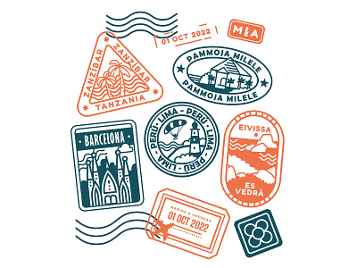 Stamp designs design flat gift illustration passport print stamp tote tote bag travel vector
