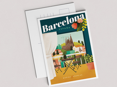 Postcard design from Barcelona barcelona city design gift illustration postcard print spain template wedding