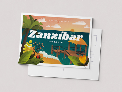Postcard design from Zanzibar africa beach design gift holiday illustration postcard print tanzania template travel wedding zanzibar