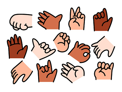 Hand collection cartoon character design flat hand illus illustration pinky signs thumb vector