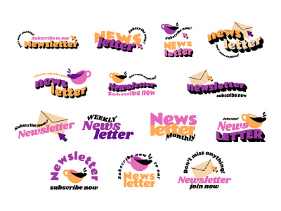 Newsletter labels design illustration label lettering news newsletter subscribe tag vector
