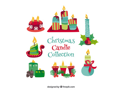 Christmas Candle Collection flat freepik illustration vector