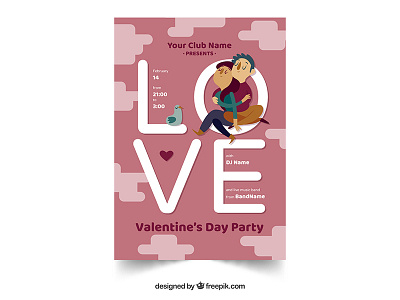 Valentine's Party poster flat freepik illustration vector