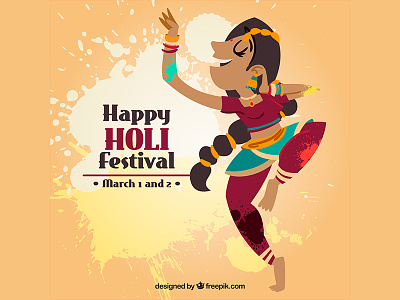 Holi Festival Dancer dancer flat freepik happy holi holi festival illustration vector