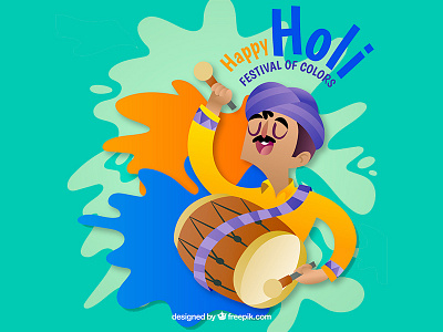 Holi festival drummer flat freepik happy holi holi festival illustration vector