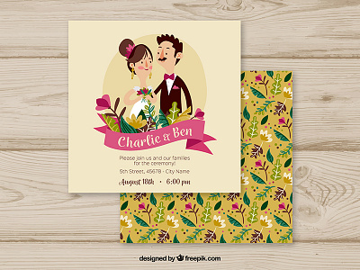 Wedding Invitation couple flat freepik illustration invitation love template vector wedding