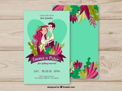 Wedding Invitation couple flat freepik illustration invitation love template vector wedding