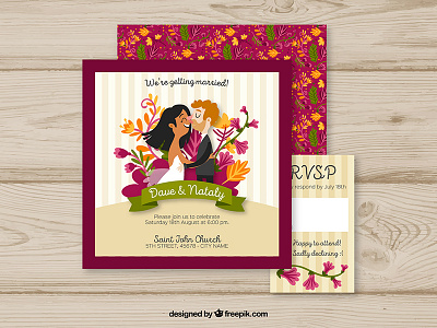 Wedding Invitation couple flat freepik illustration invitation love template vector wedding