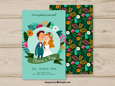 Wedding Invitation couple flat freepik illustration invitation love template vector wedding