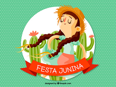 Festa Junina character braids brasil brazil cactus celebrate festa junina freepik girl party vector