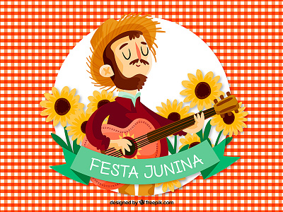 Festa Junina character brasil brazil celebrate character festa junina freepik guitar party sunflowers vector