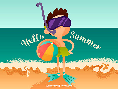 Hello Summer beach children freepik illustration sand sea snorkel summer vector