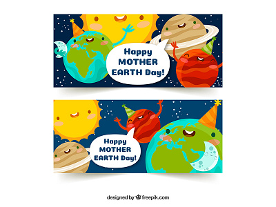 Happy Mother Earth Banner banner earth flat freepik galaxy illustration mars mother earth planets sun vector