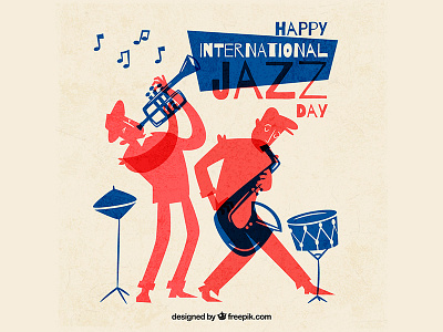 International Jazz Day drums flat freepik illustration jazz sax trumpet vector