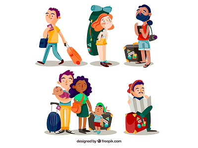 Traveling People airport character family freepik friends illustration people travel turist vector