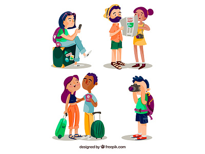 Traveling People airport character family freepik friends illustration people travel turist vacations vector