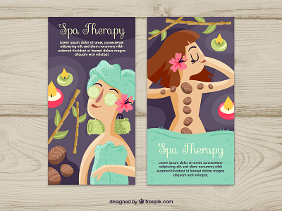 Spa Therapy Banners beauty candles character freepik illustration relax sleep spa stones vector