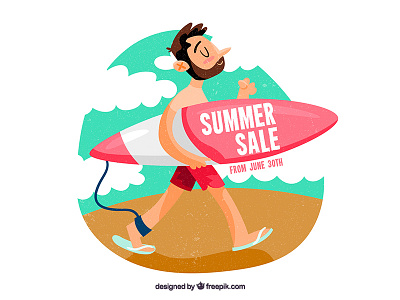 Summer Sales! beach boy cool freepik illustration sales summer surf surfer vector waves