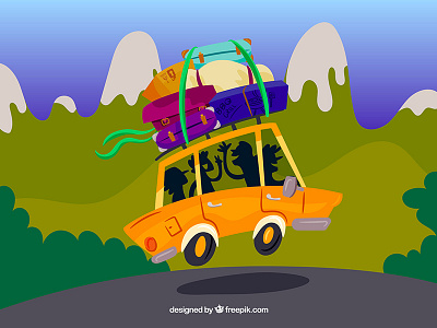Roadtrip travel with friends backpackers bags family freepik friends illustration mountains roadtrip summer travel trip vector