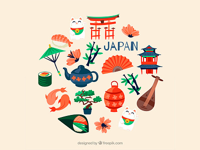 Welcome to Japan cherry blossom freepik illustration japan koi fish sushi tea vector
