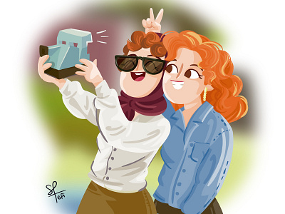 Thelma And Louise best friends fanart friends girlfriends movie retro roadtrip selfie thelma and louise travel trip vector vintage