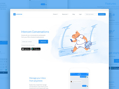 Intercom Conversations intercom landing page mobile app technology web