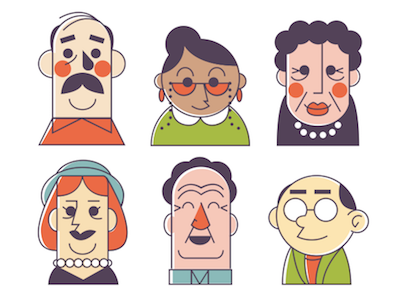 Grandparents elderly icons illustration portrait senior