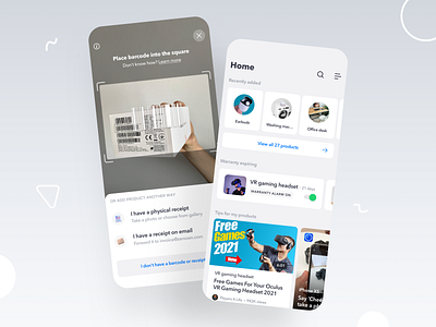 Barcode scan & Home screen of the app app design clean home screen ios mobile design scan barcode scanning ui