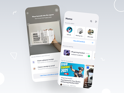 Barcode scan & Home screen of the app